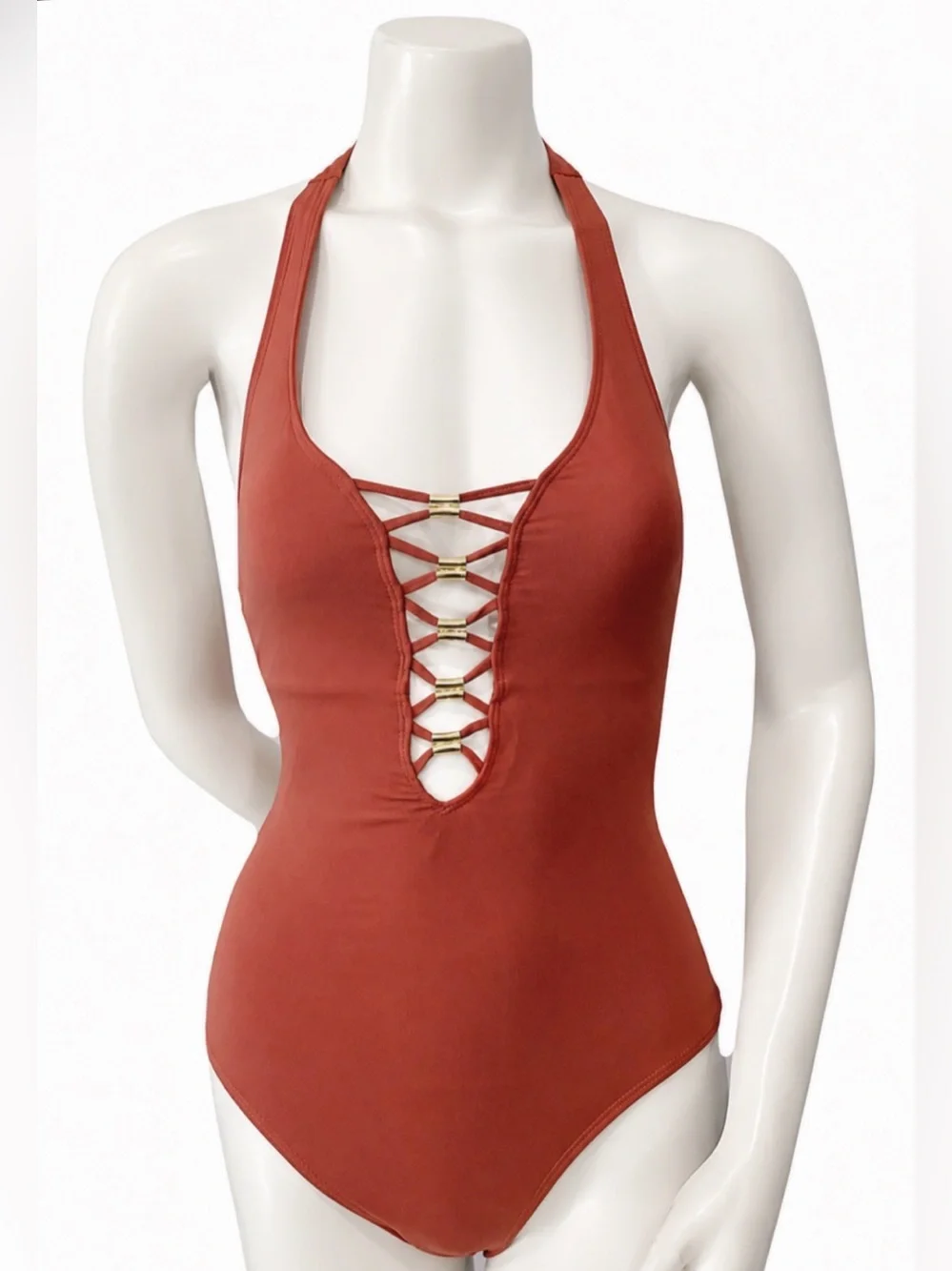 Bleu Rod Beattie Sienna Lace Up One Piece Swimsuit Size 4 NWT